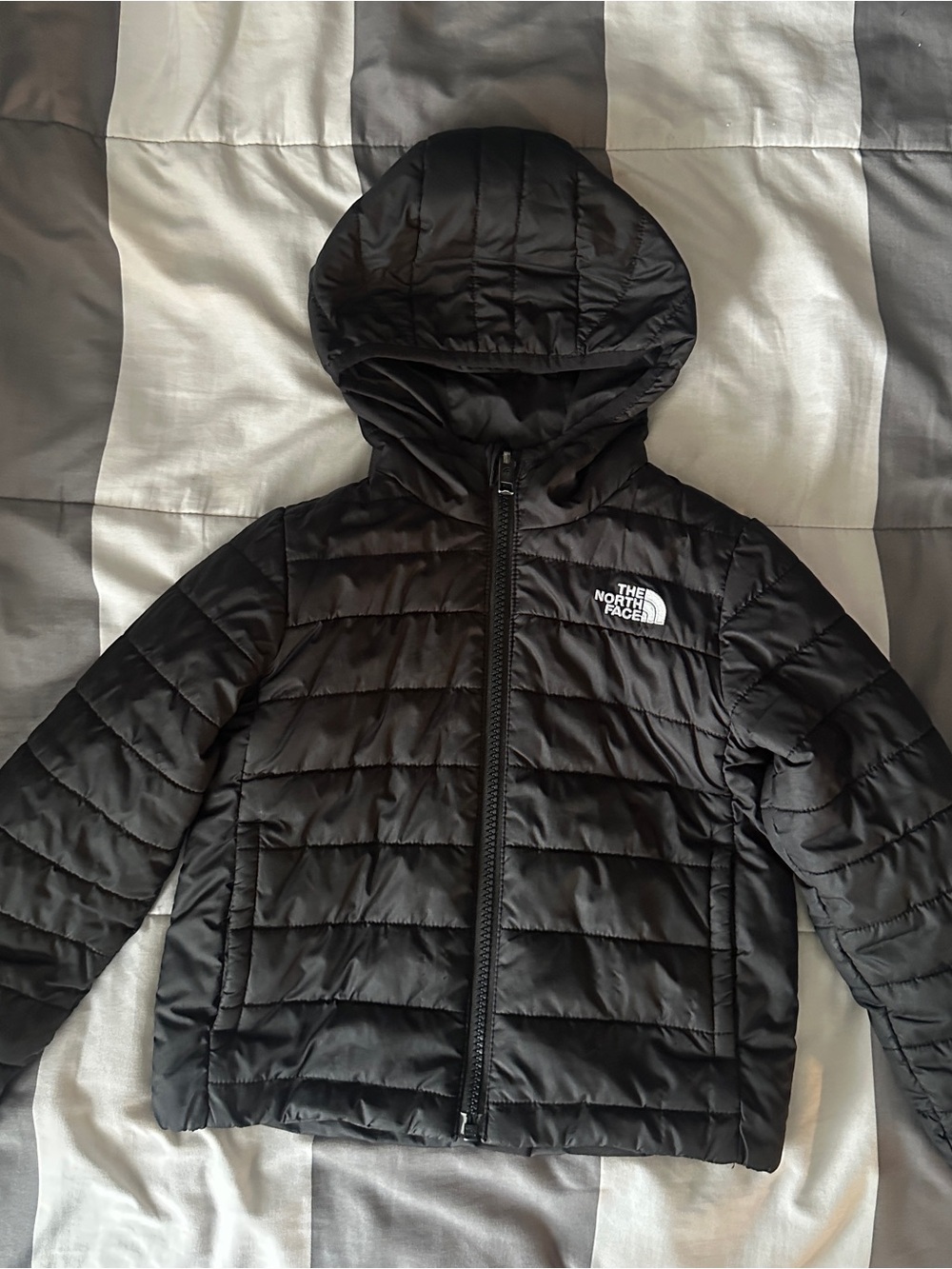 The North Face Black Kids' Hooded Puffer Jacket reversible.